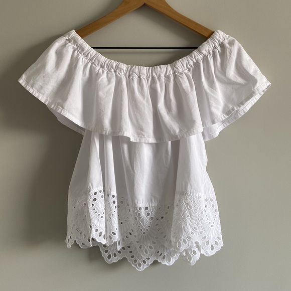 Madewell Eyelet White Embroidered Off the Shoulder Top Sz Small S - Picture 7 of 9